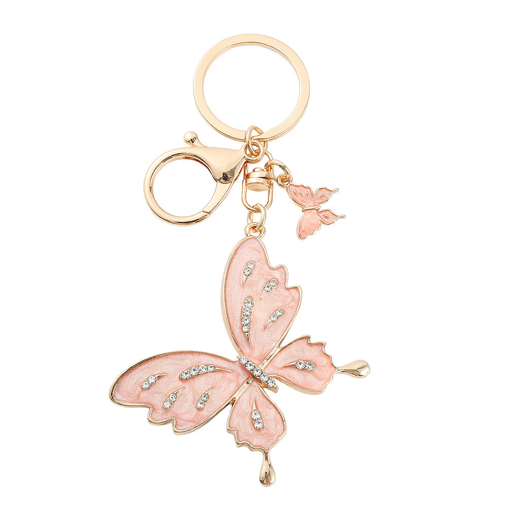Wholesale Zinc Alloy Butterfly Oil Dripping Diamond Keychain